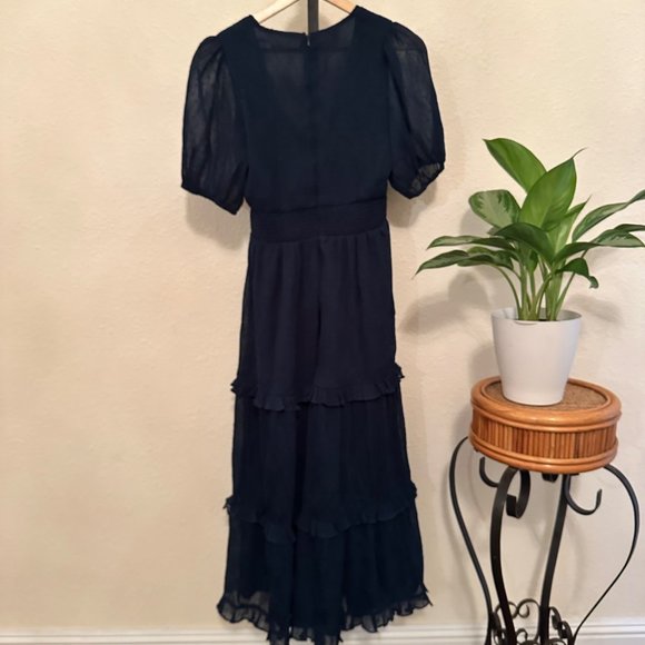 Lulus Forest Dark Green Ruffle Tiered Maxi V Neck Dress Size XSmall Events - Picture 6 of 10